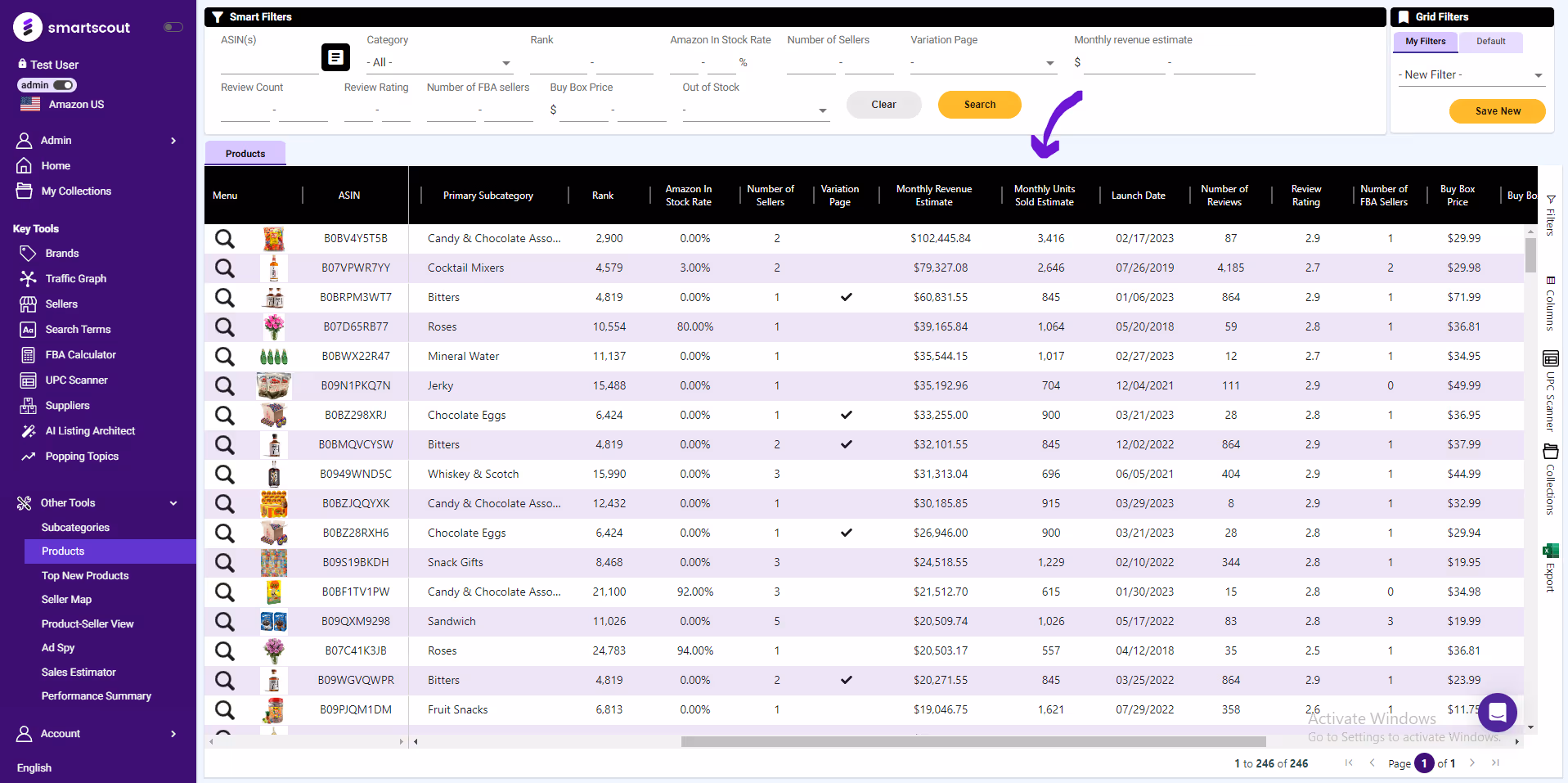 SmartScout Products tab