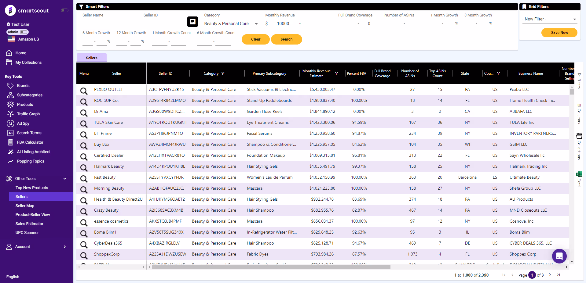 SmartScout Sellers tab