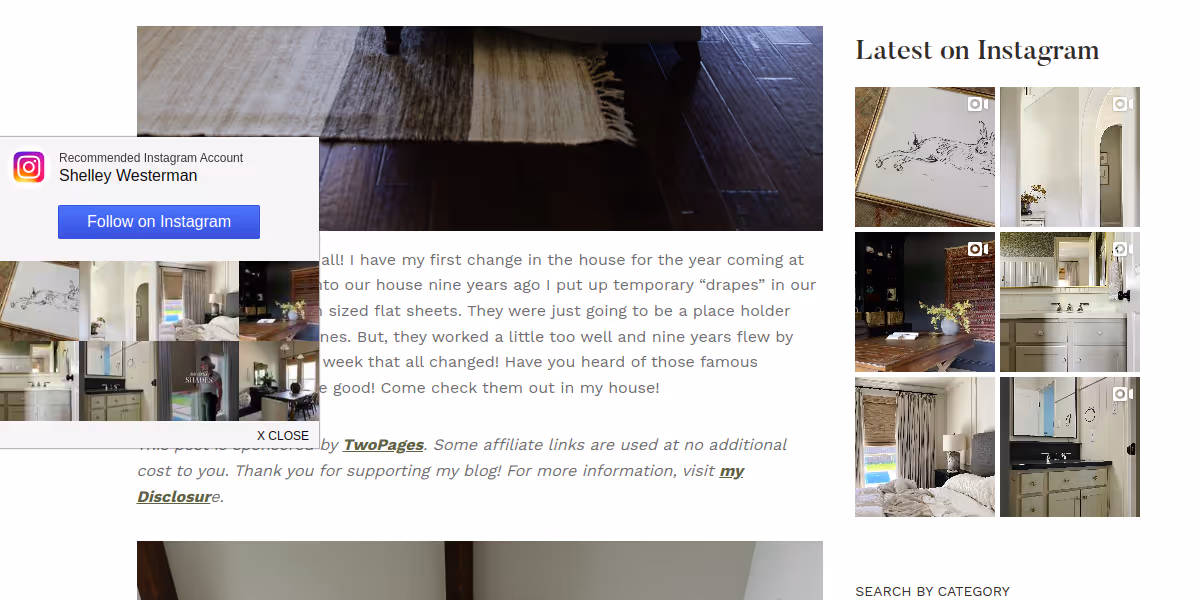 The affiliate website provides two opportunities to subscribe to the brand’s Instagram page.