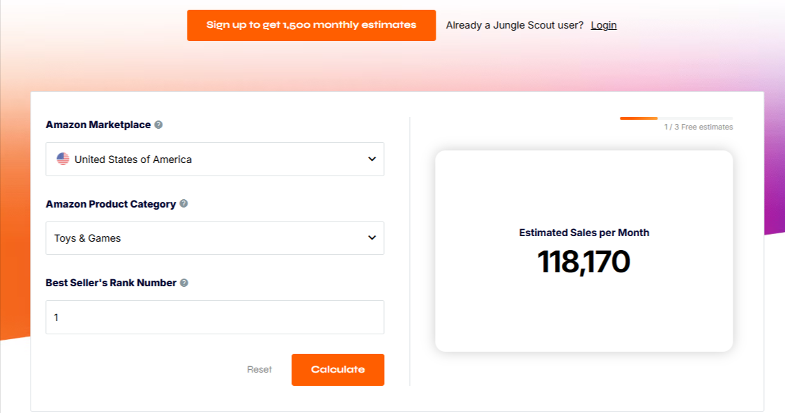 Jungle Scout Free Sales Estimator