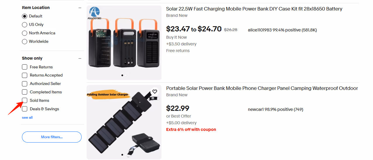 Select Sold Items from the filter