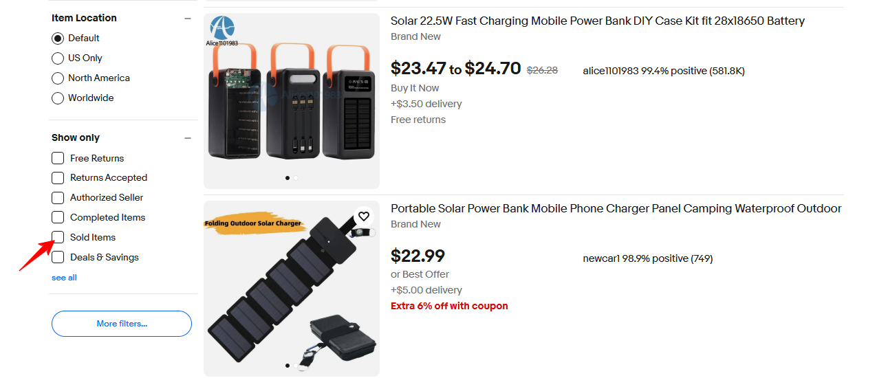 Select Sold Items from the filter