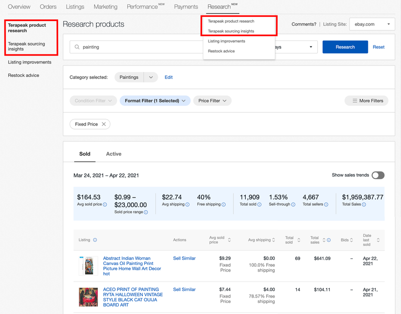 Find Older Sold Listing with Terapeak