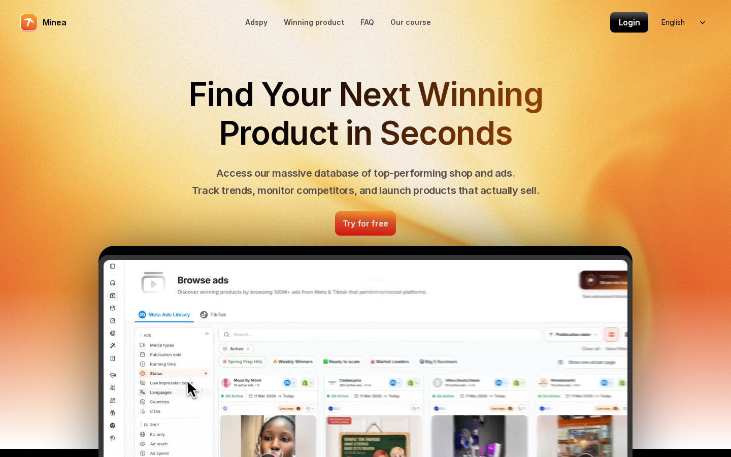 Minea Homepage