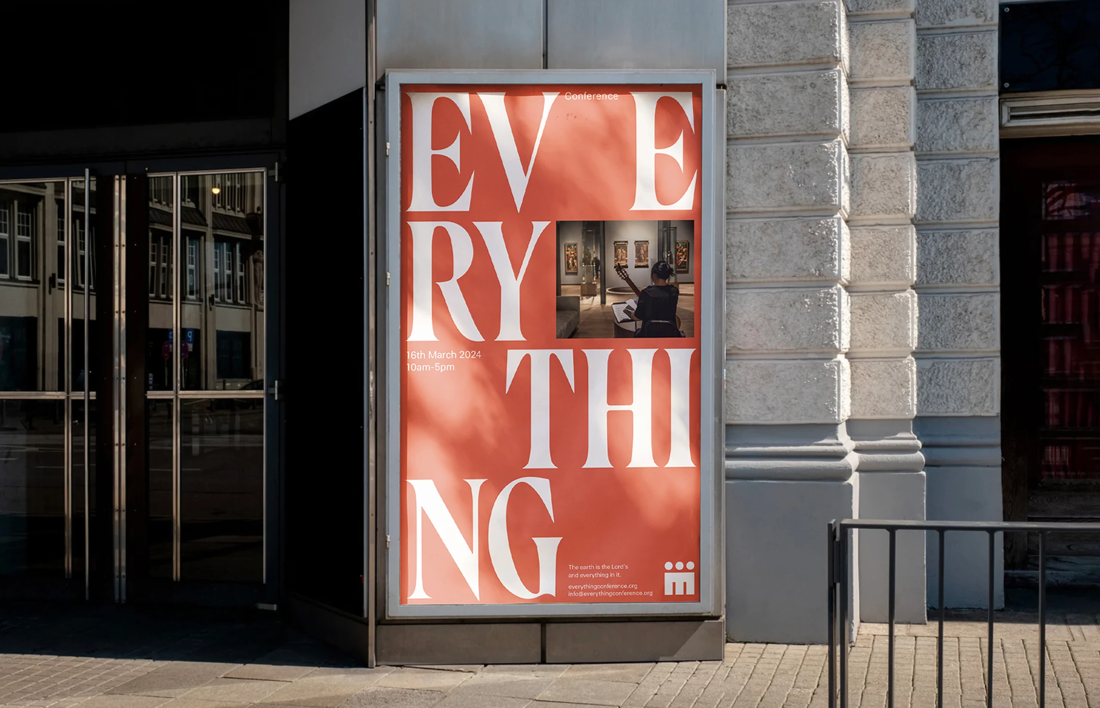 Poster for Everything Conference on 16th March 2024 with large white text on orange background