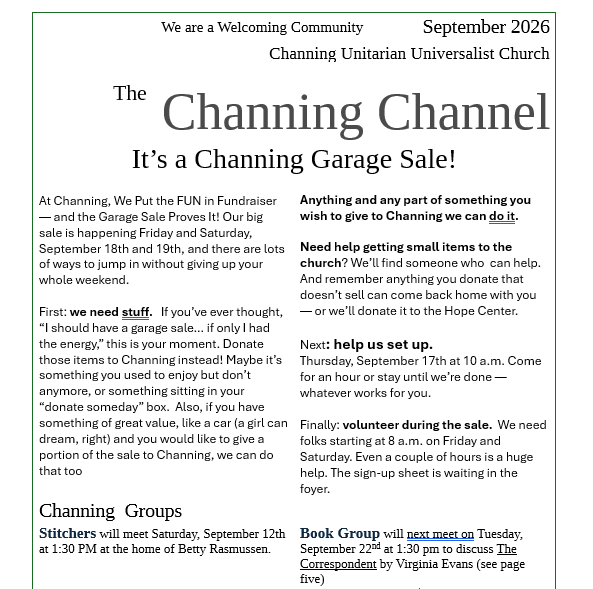 Channing Channel - September 2026