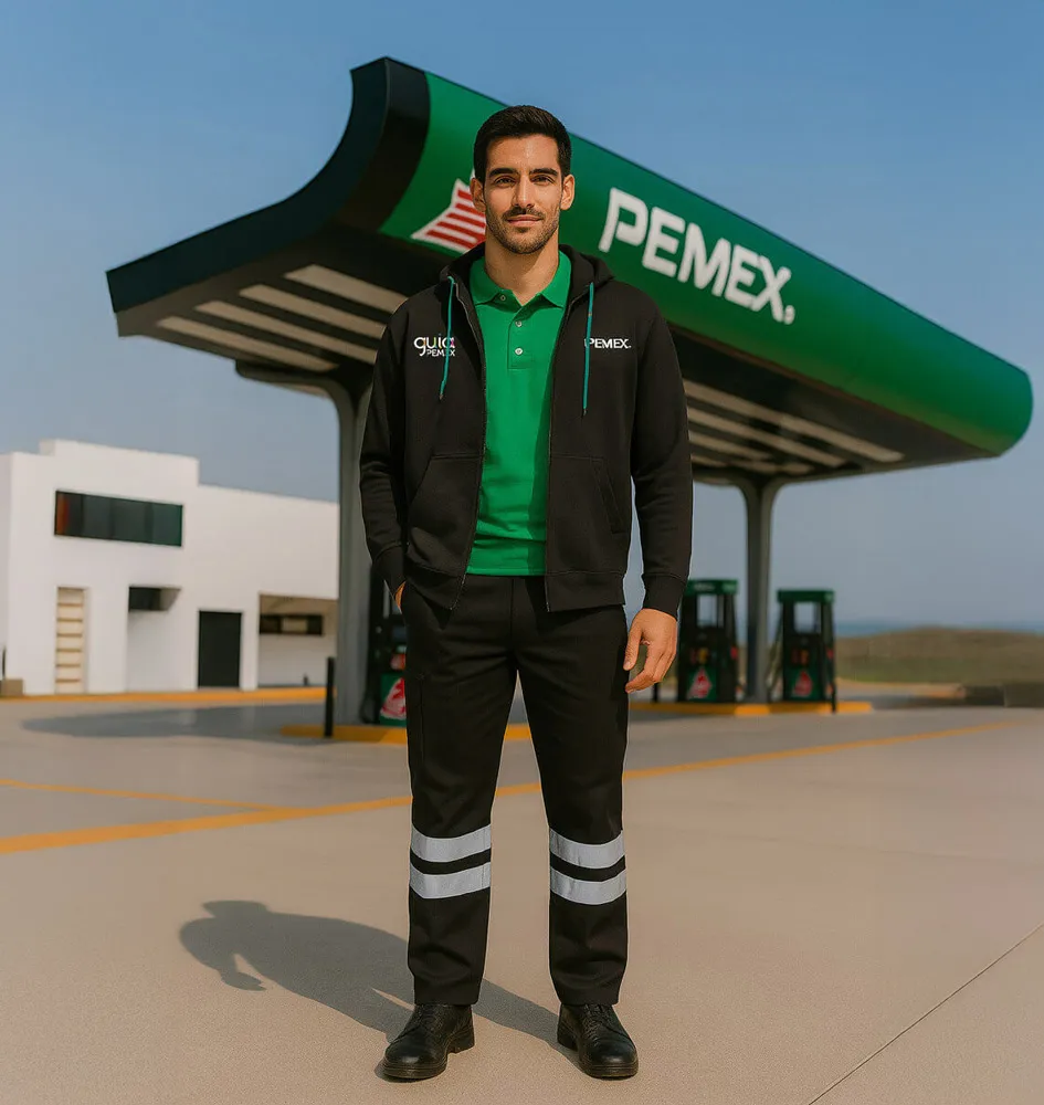 Despachador con uniforme PEMEX Nueva Imagen en una estación de servicio
