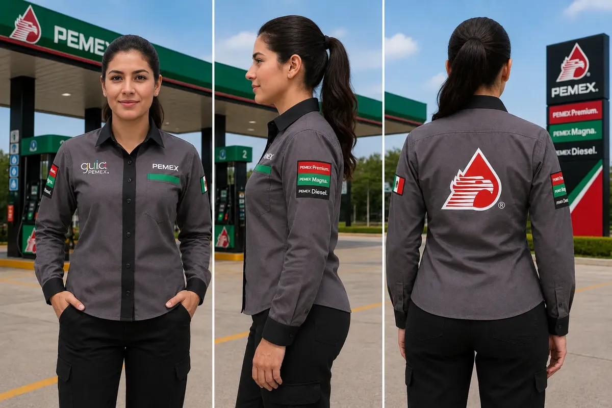 Camisola PEMEX Dama Nueva Imagen – vista frontal, lateral y trasera