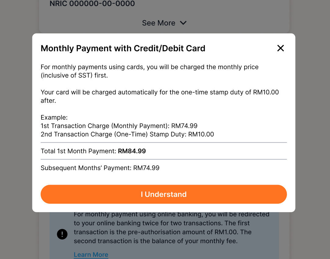 Oyen Monthly Payment with Credit_Debit Card