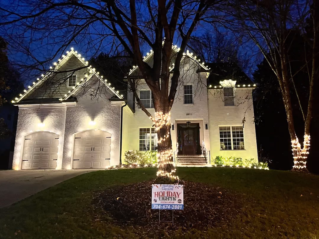 Christmas lights installed by Pressure Wash Carolina for a home in Charlotte, NC.