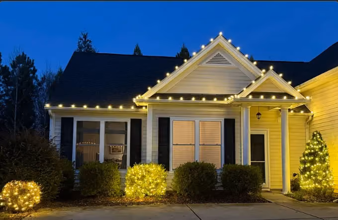 Christmas light installation completed for a home in Charlotte, North Carolina.