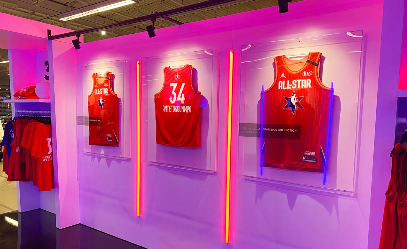 Nike All-Star Week jersey wall display created by Infinity Images