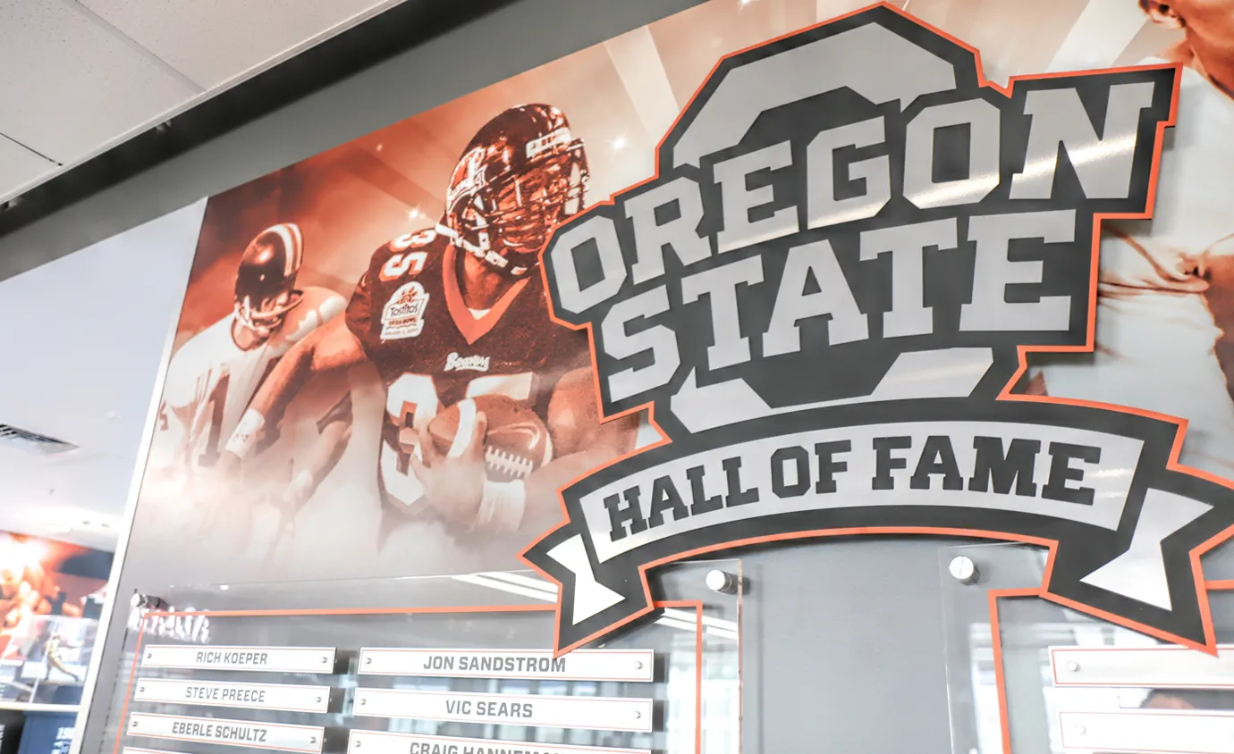 retail display wall created and installed by Infinity Images at the Oregon State Football Hall of Fame