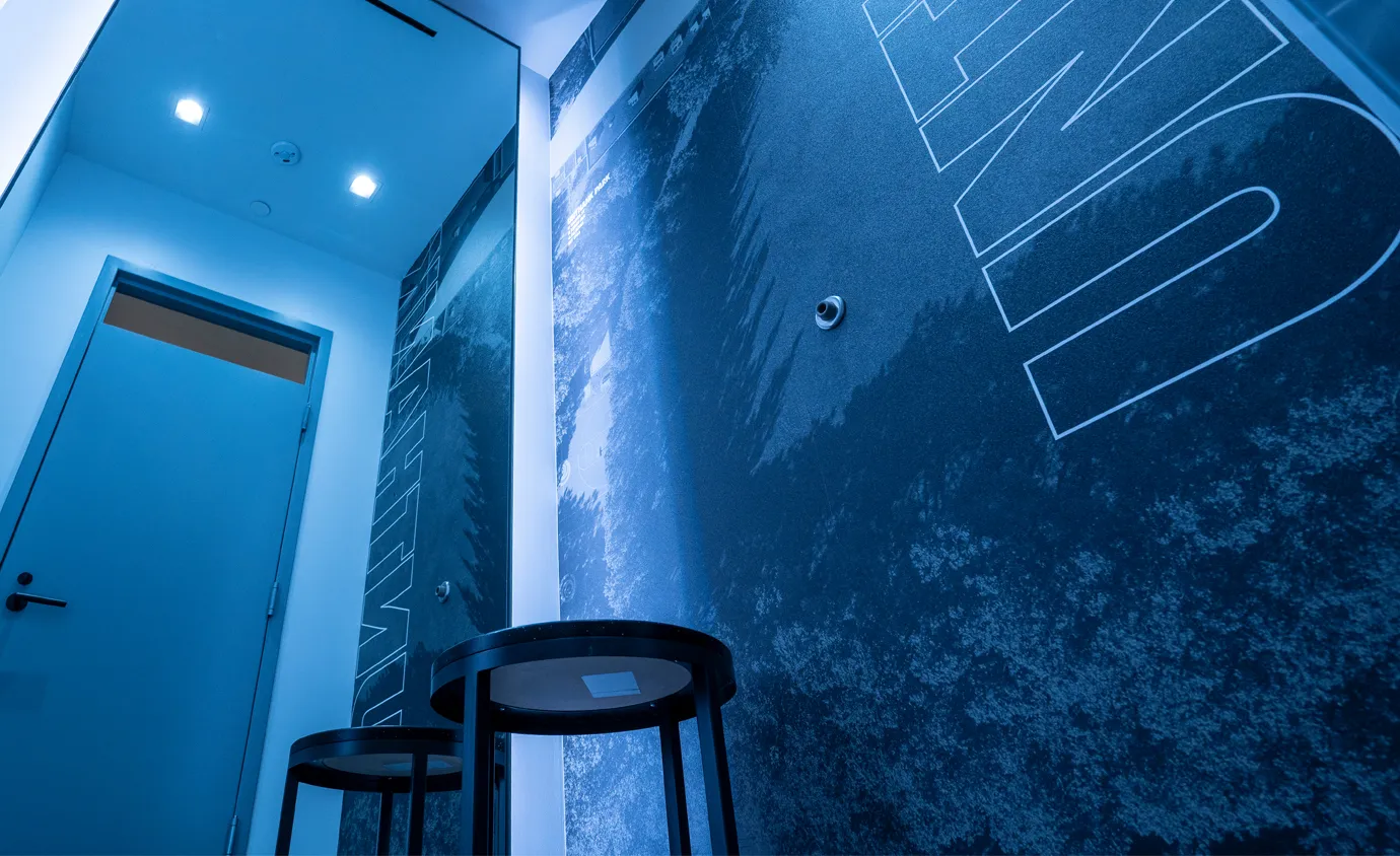 photo of the bathrooms in the Nike Unite Store with wall displays made by Infinity Images