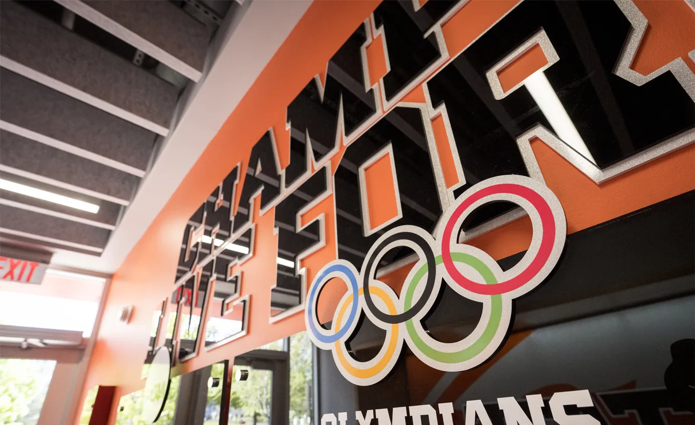 OSU gymnastic practice facility display made by Infinity Images