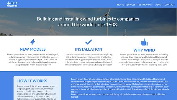 Windustries fake company site without much whitespace