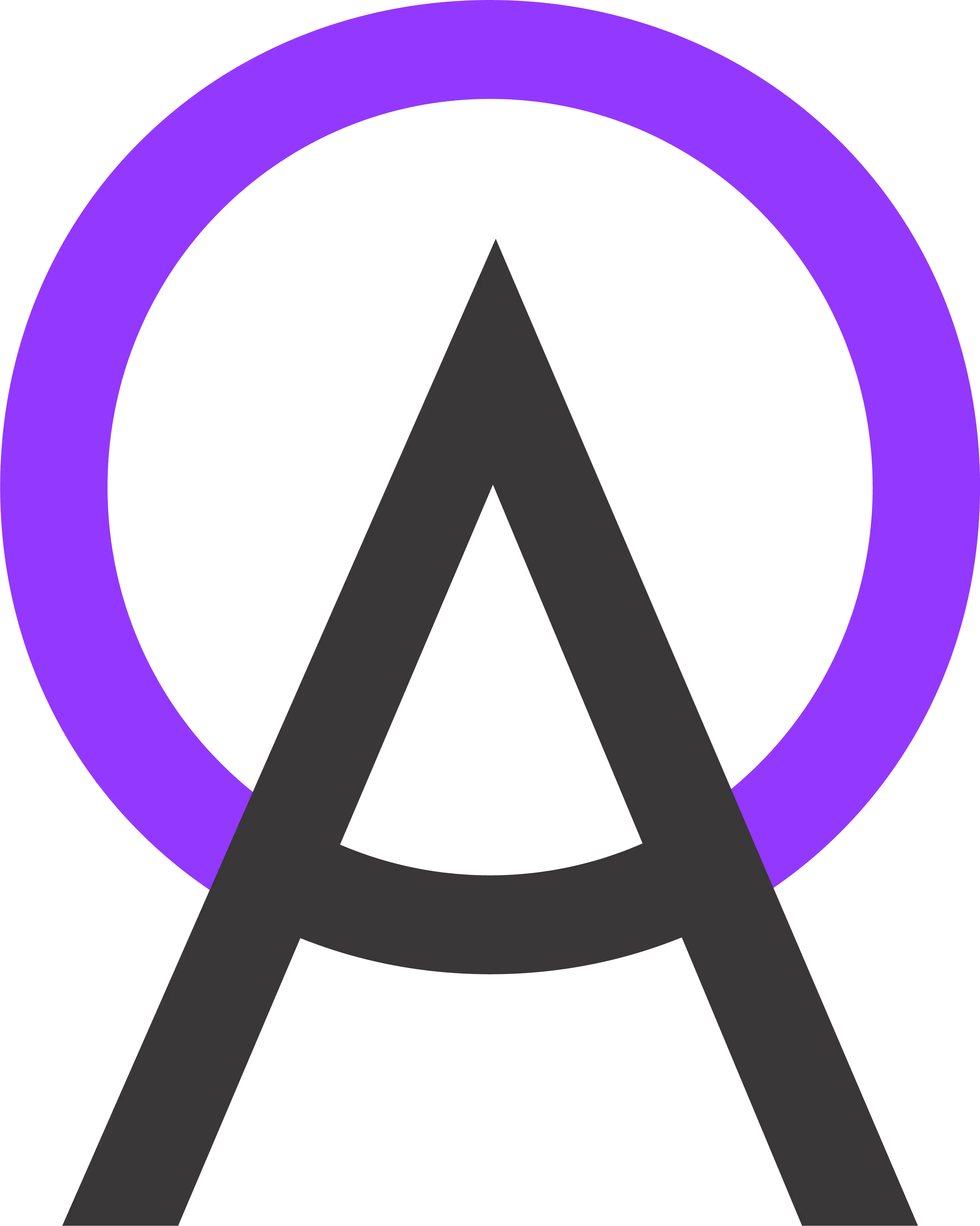 Black stylized letter A overlapping a thick purple ring on a transparent background.