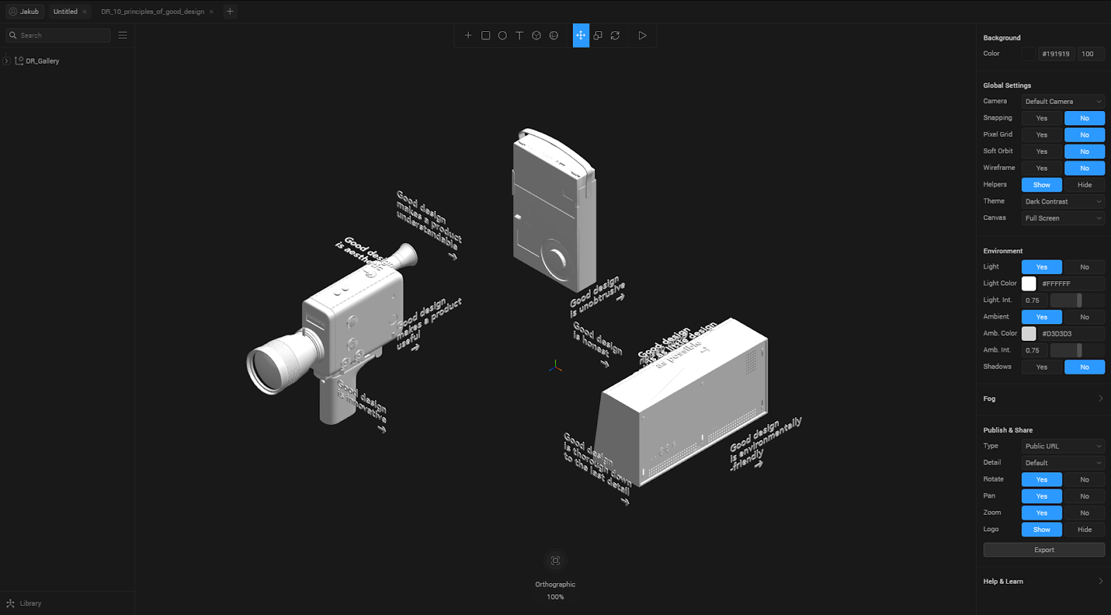 Spline interaction tutorial - ortographic camera view