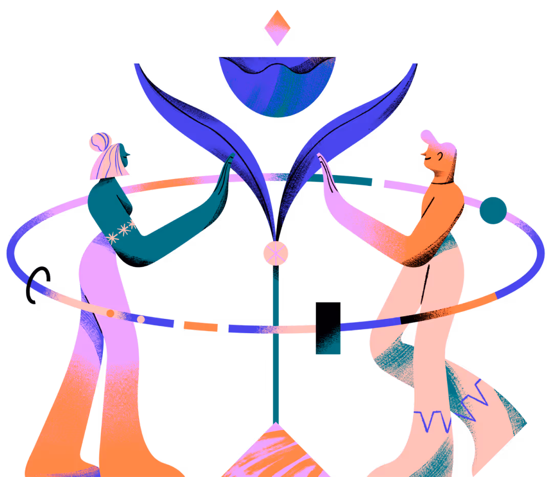 Abstract illustration of people standing together — decorative