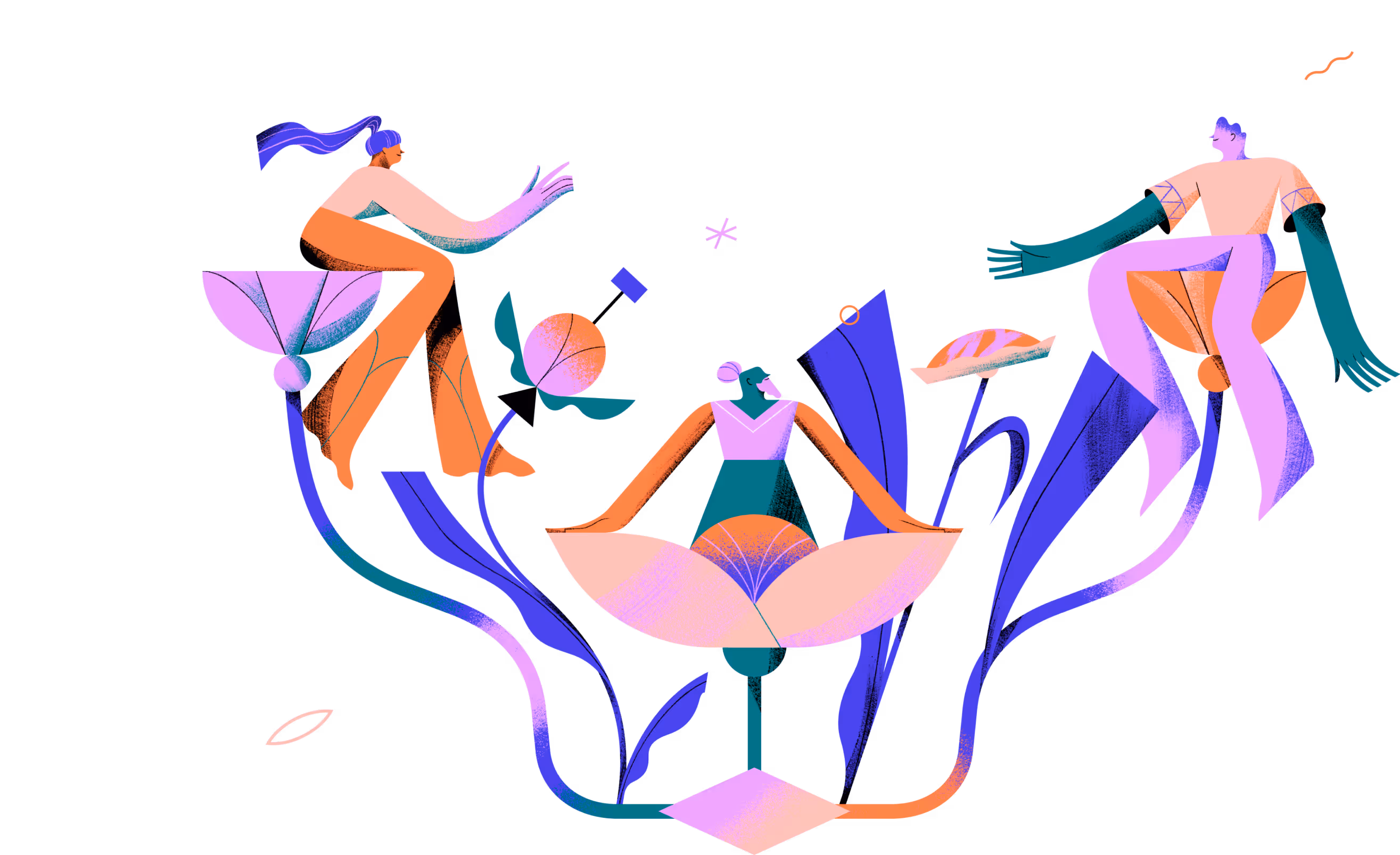 illustration of people sitting on flowers