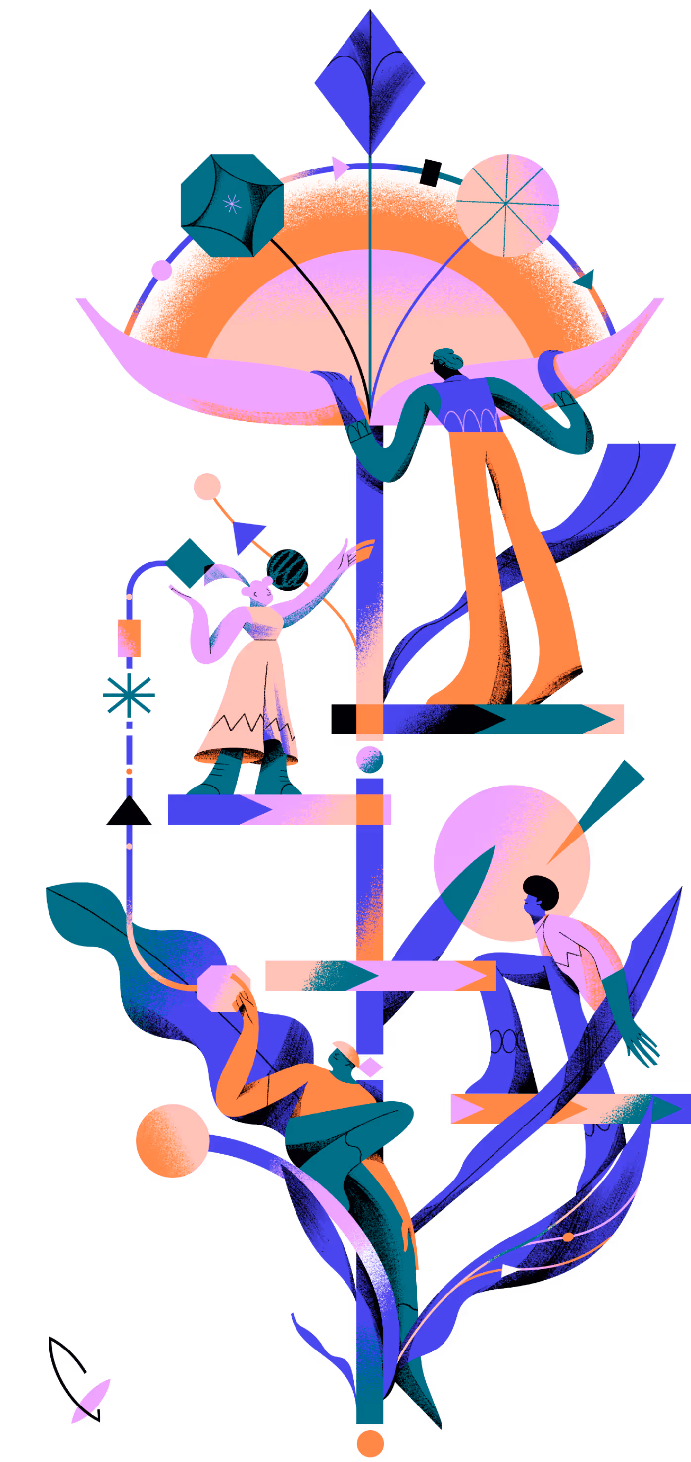 Abstract illustration with people and plants — decorative
