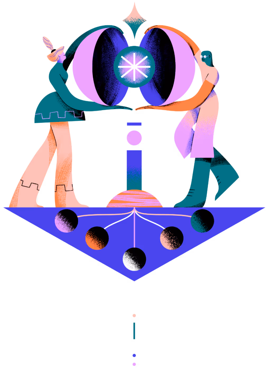 Abstract illustration with people and shapes — decorative