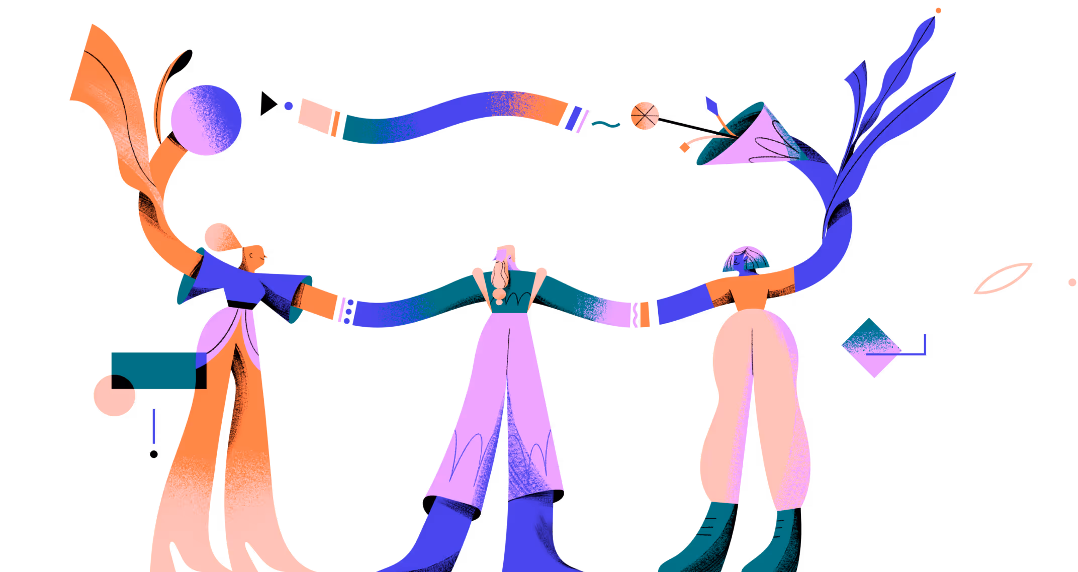 Abstract illustration of group of people holding hands — decorative