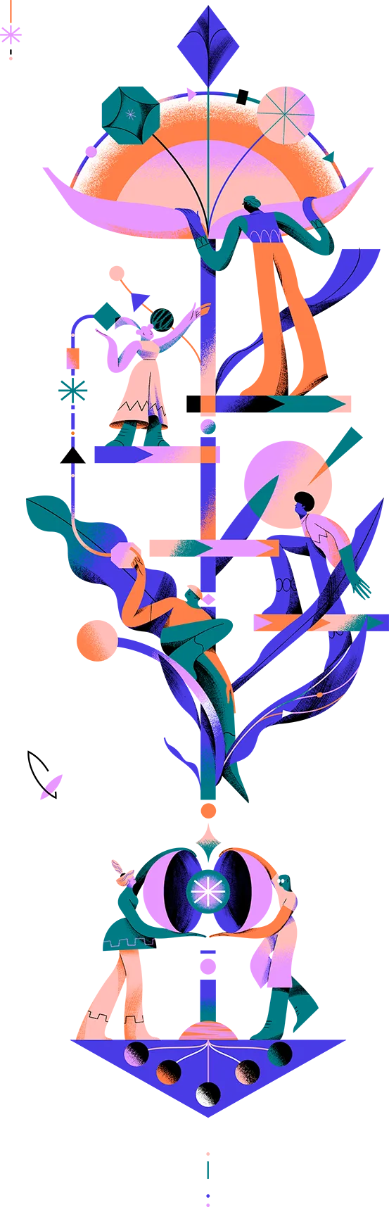 People climbing a flower together