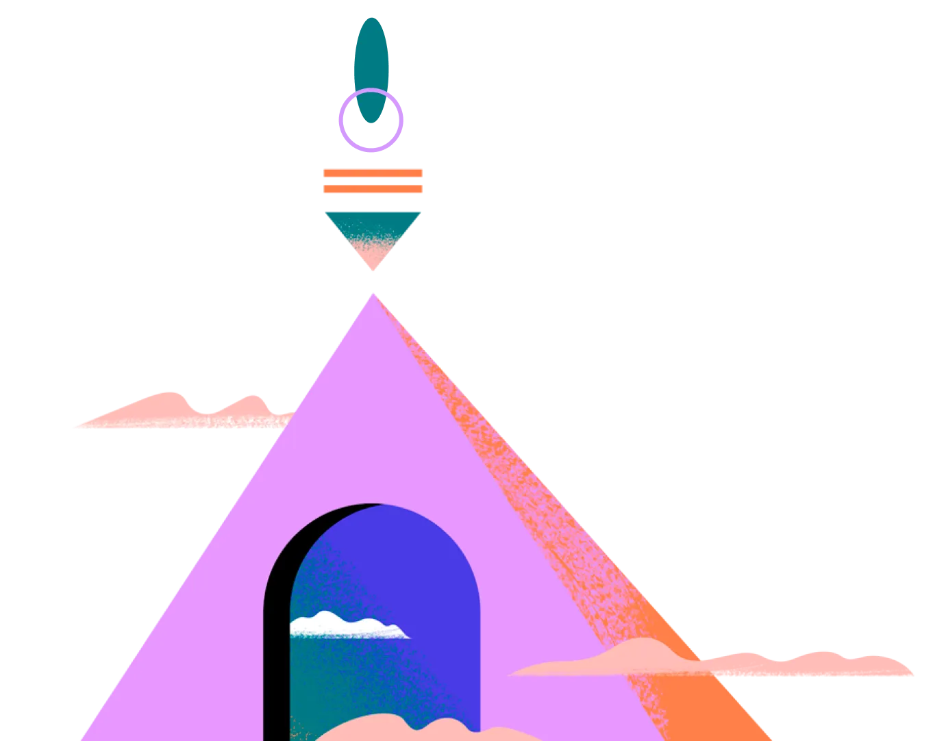 Abstract pyramid illustration with circle and gradient sky — decorative