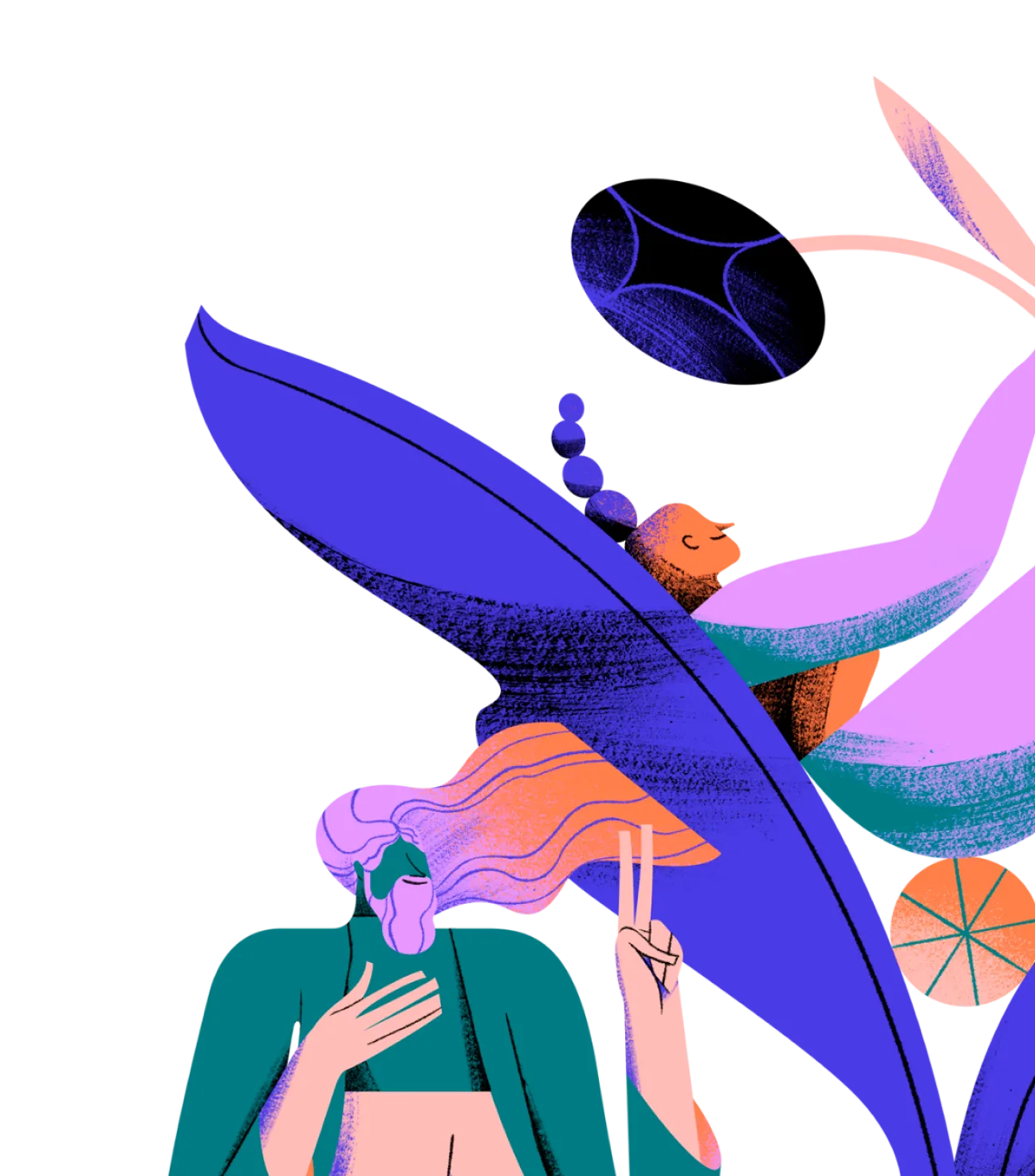 Abstract illustration of character with plants — decorative