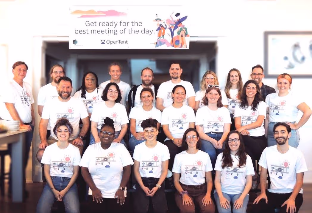 Group photo of OpenTent team smiling together