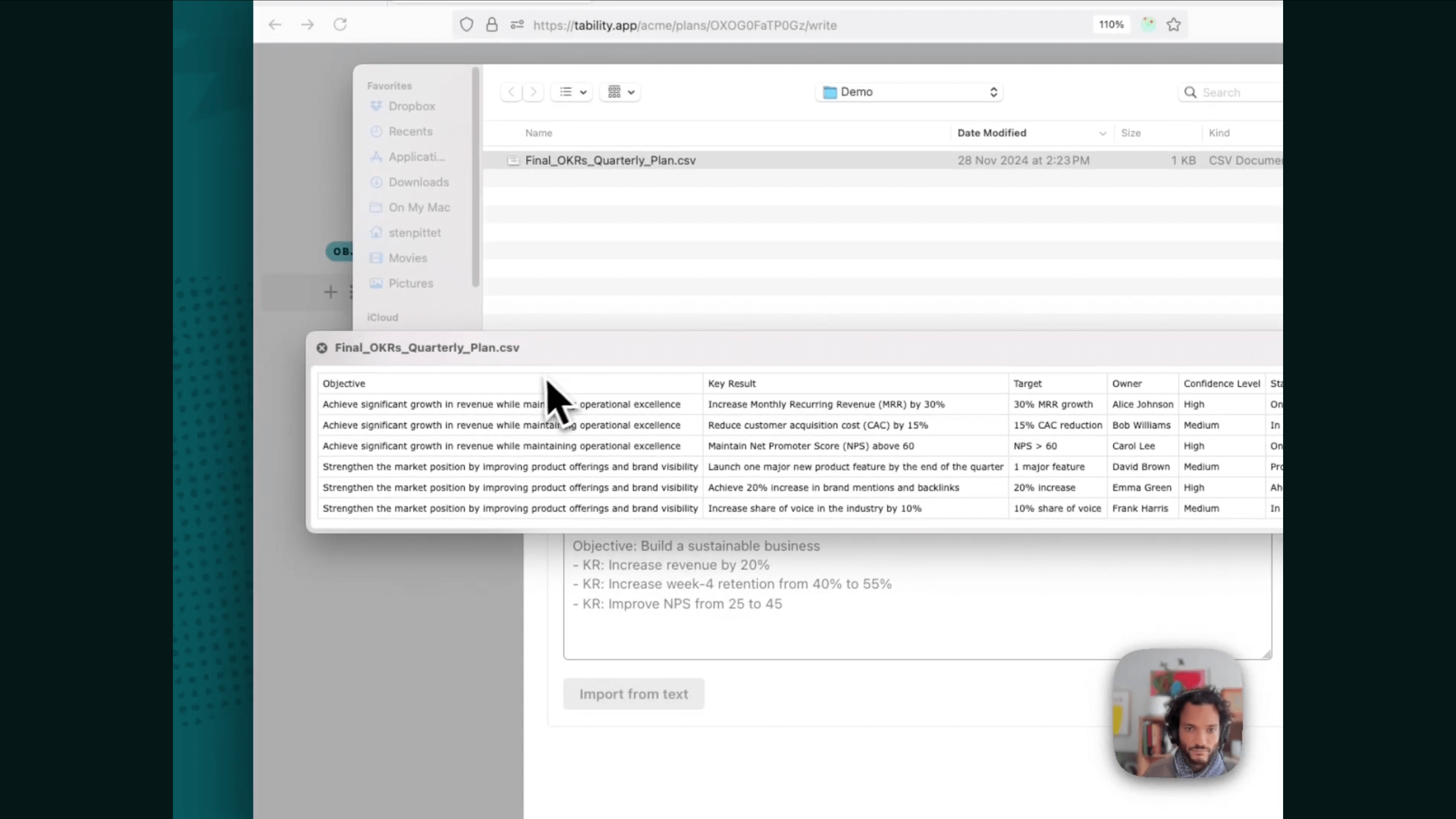 Adding OKRs and importing existing goals from a spreadsheet