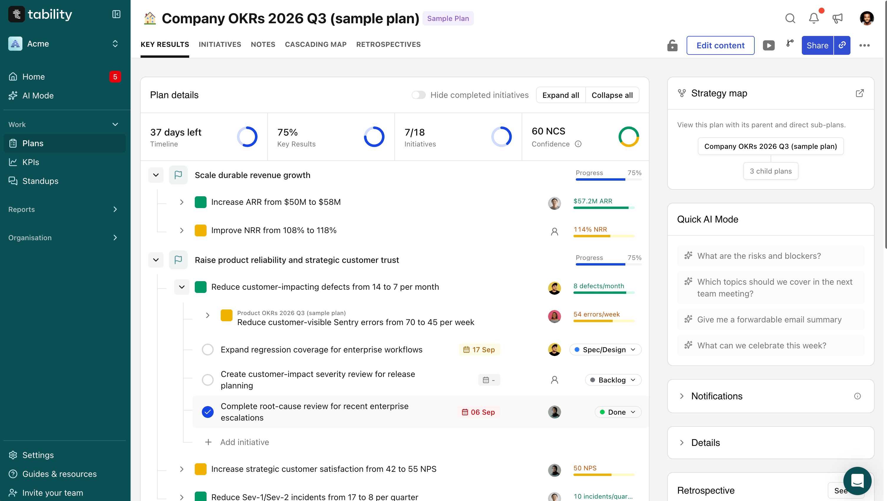 Tability OKR dashboard