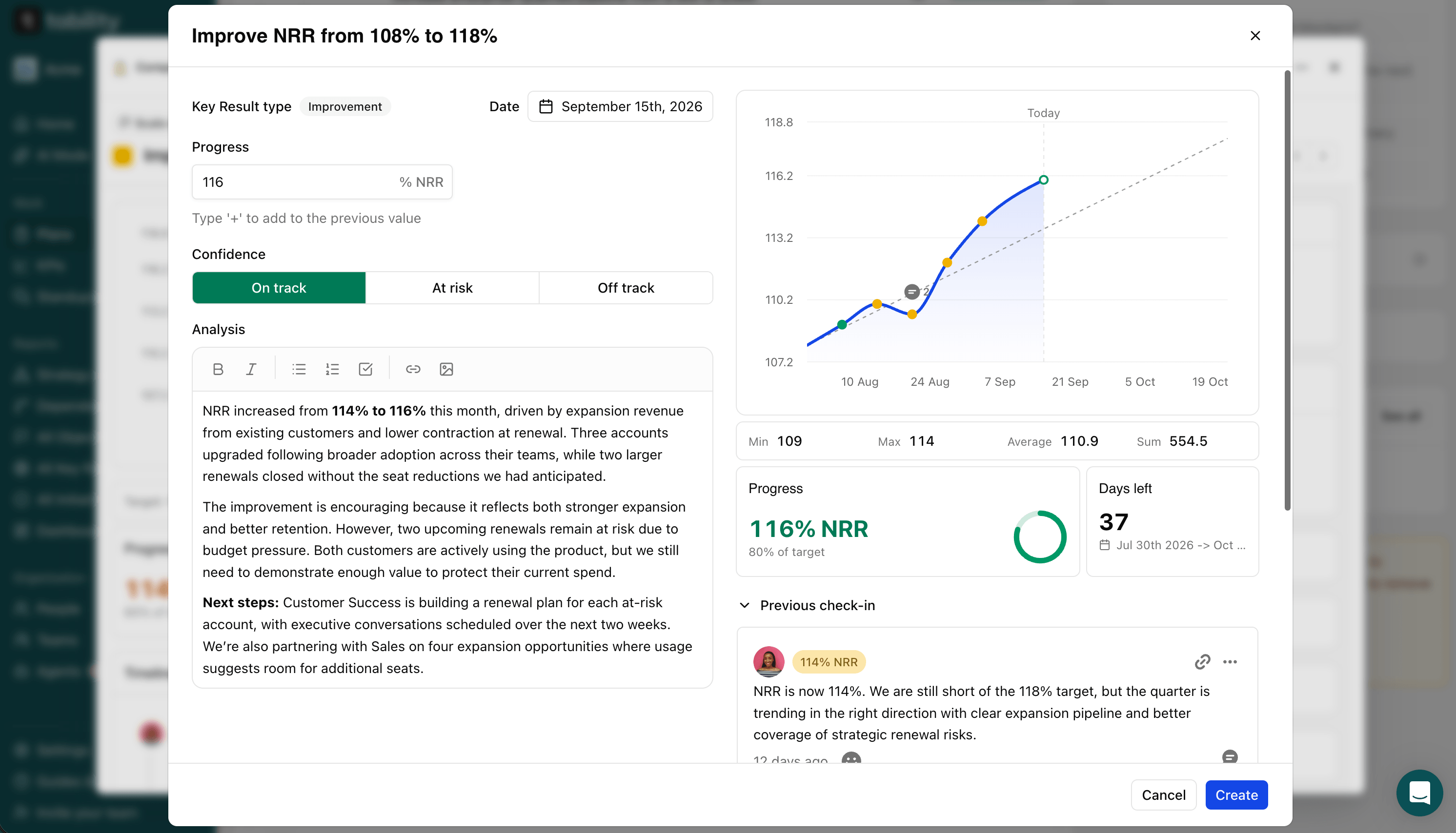 Comfortable check-in form in Tability