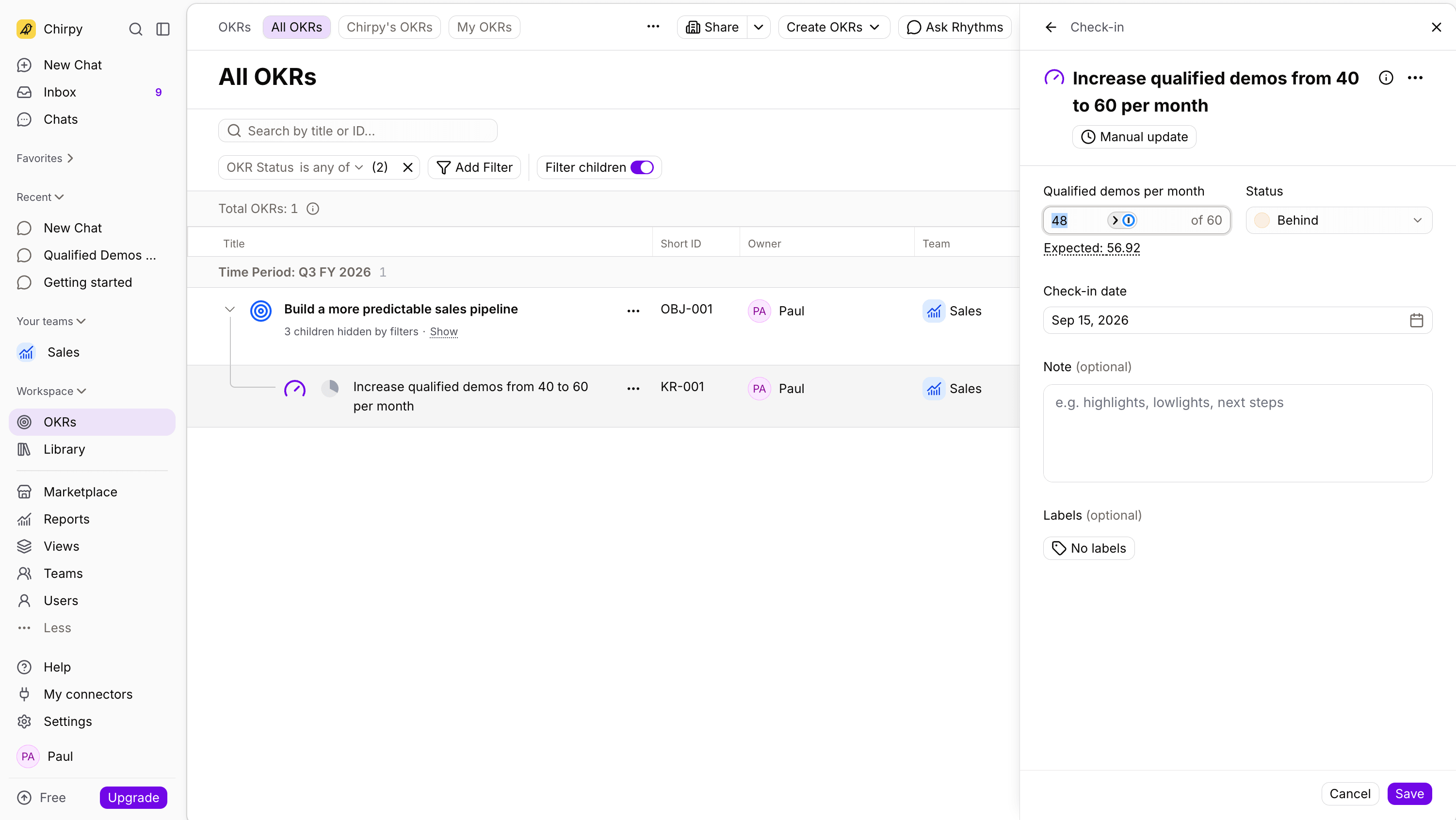 Rhythms.ai check-in form
