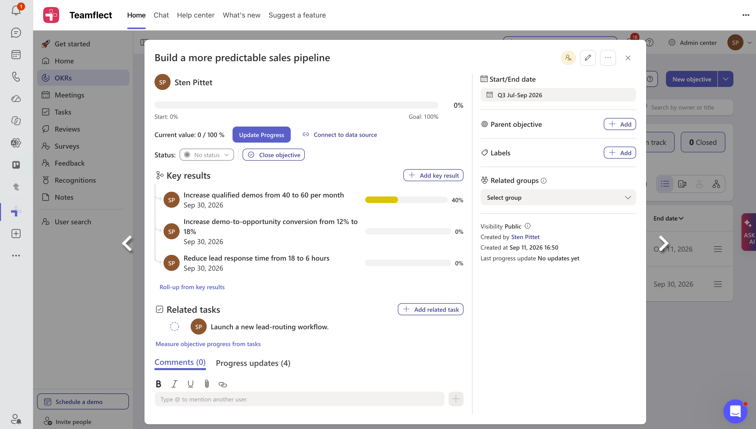 Teamflect OKR dashboard