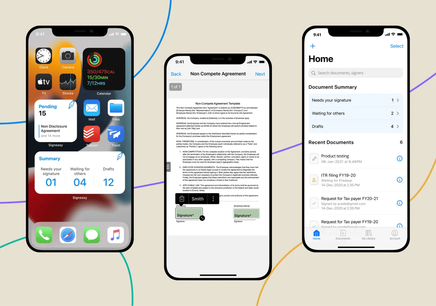 Signeasy mobile app widgets