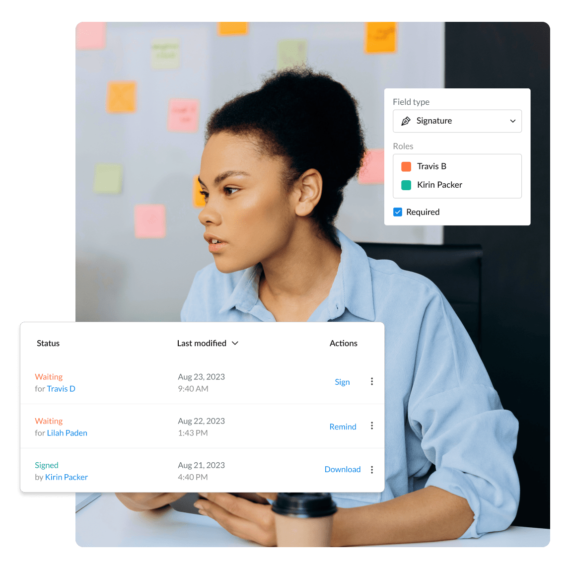 Woman interacting with Signeasy dashboard