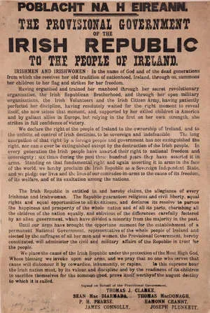 THE PROCLAMATION OF INDEPENDENCE OF THE IRISH REPUBLIC SIGNED BY the PRINTER, CHRISTOPHER BRADY