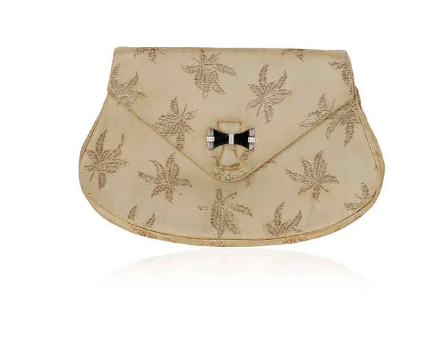 A LADY'S SILK EVENING BAG WITH ONYX, ROCK CRYSTAL AND DIAMOND CLASP, BY CARTIER LONDON, CIRCA 1925