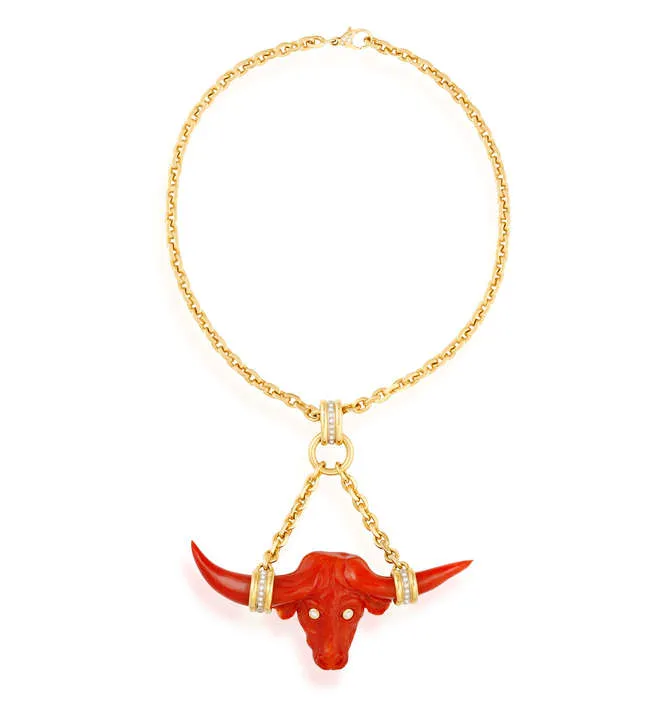 A CORAL AND DIAMOND NECKLACE, BY MEISTER, CIRCA 1980