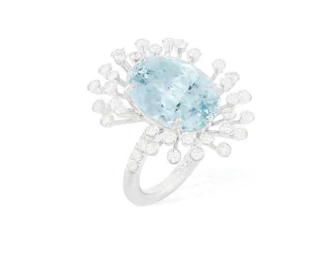 AN AQUAMARINE AND DIAMOND COCKTAIL RING, BY MARGHERTIA BURGENER