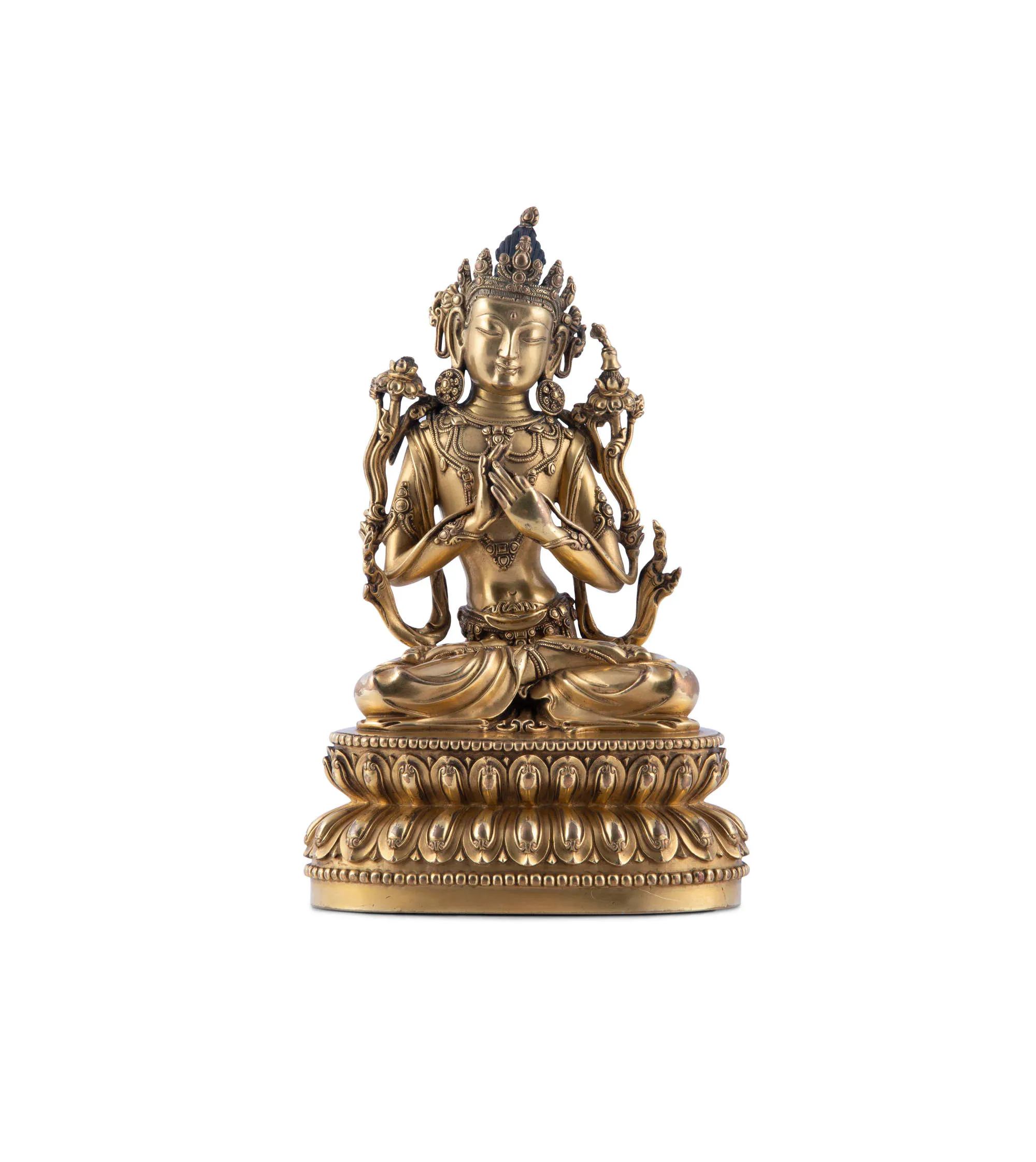 A GILT-BRONZE FIGURE OF MAITREYA, YONGLE SIX-CHARACTER MARK AND PERIOD