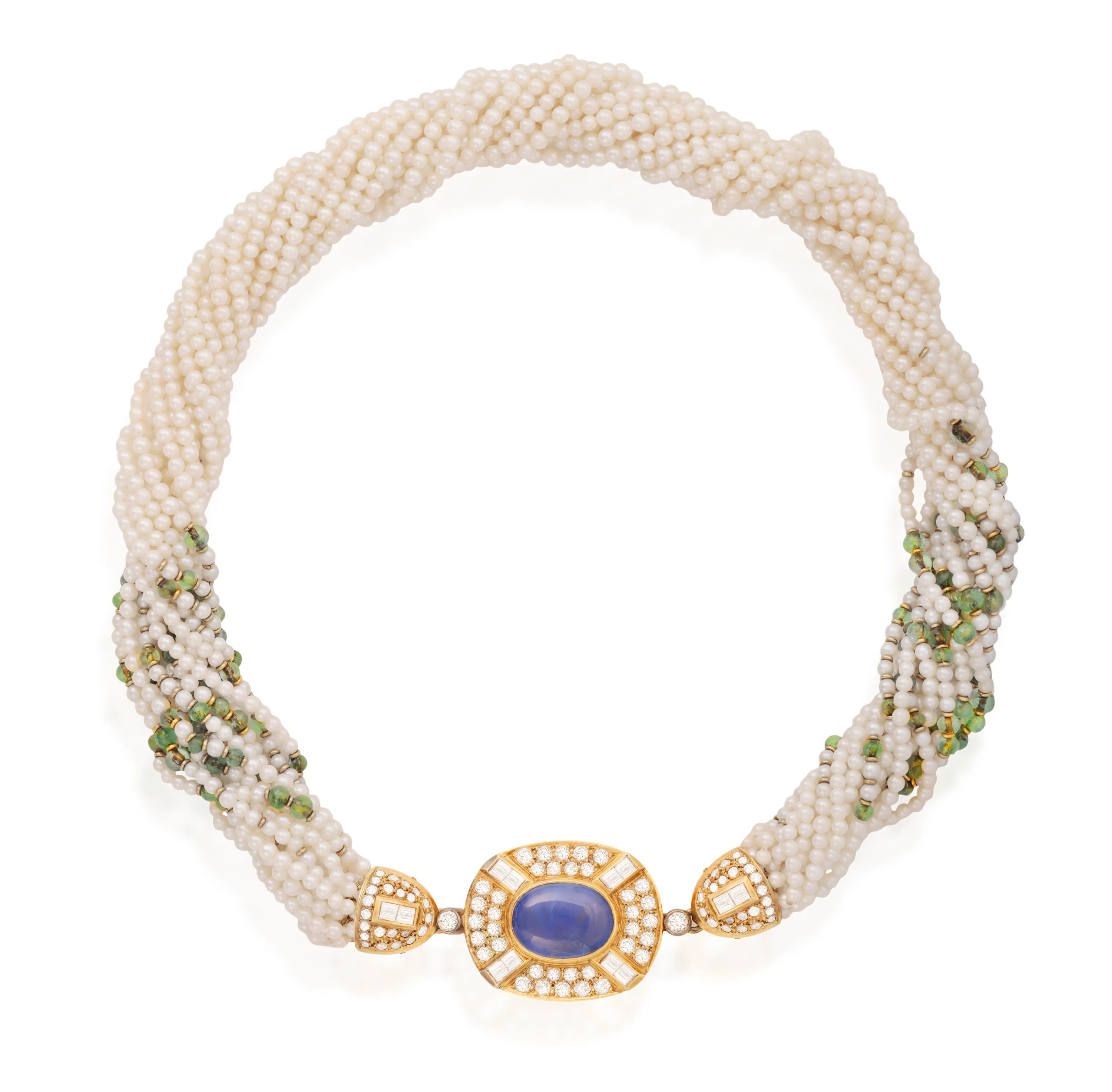 BULGARI: A SEED PEARL AND GEM-SET TORSADE NECKLACE, CIRCA 1985-90