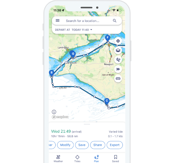 Easily export your route for your chartplotter
