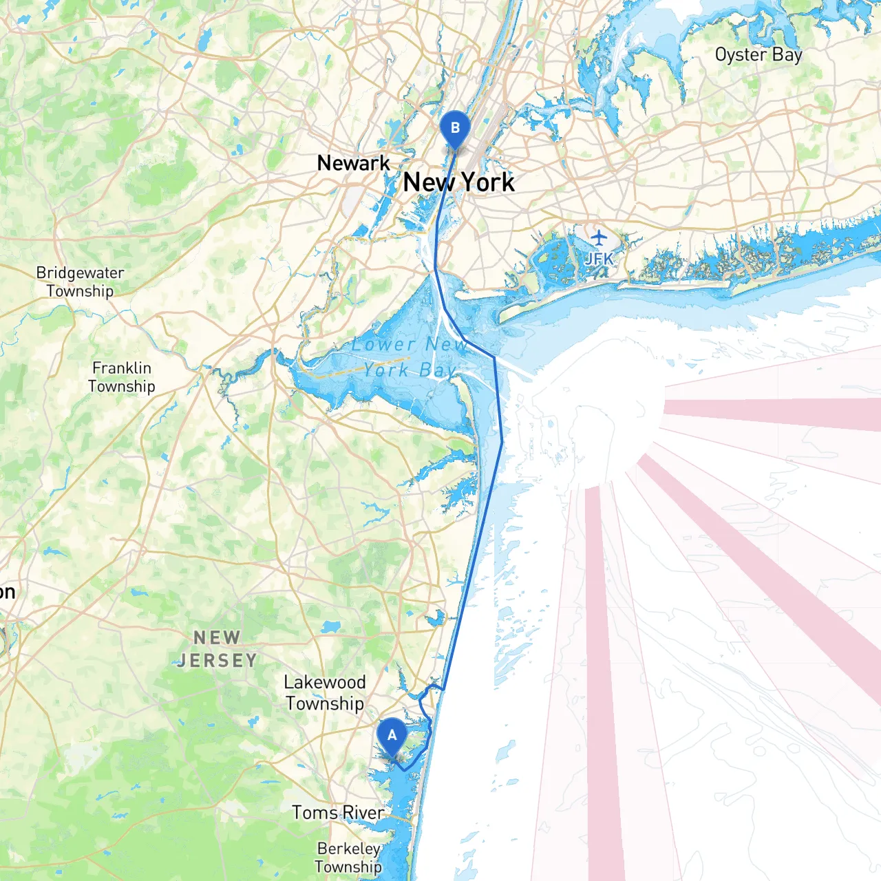 Toms River to New York