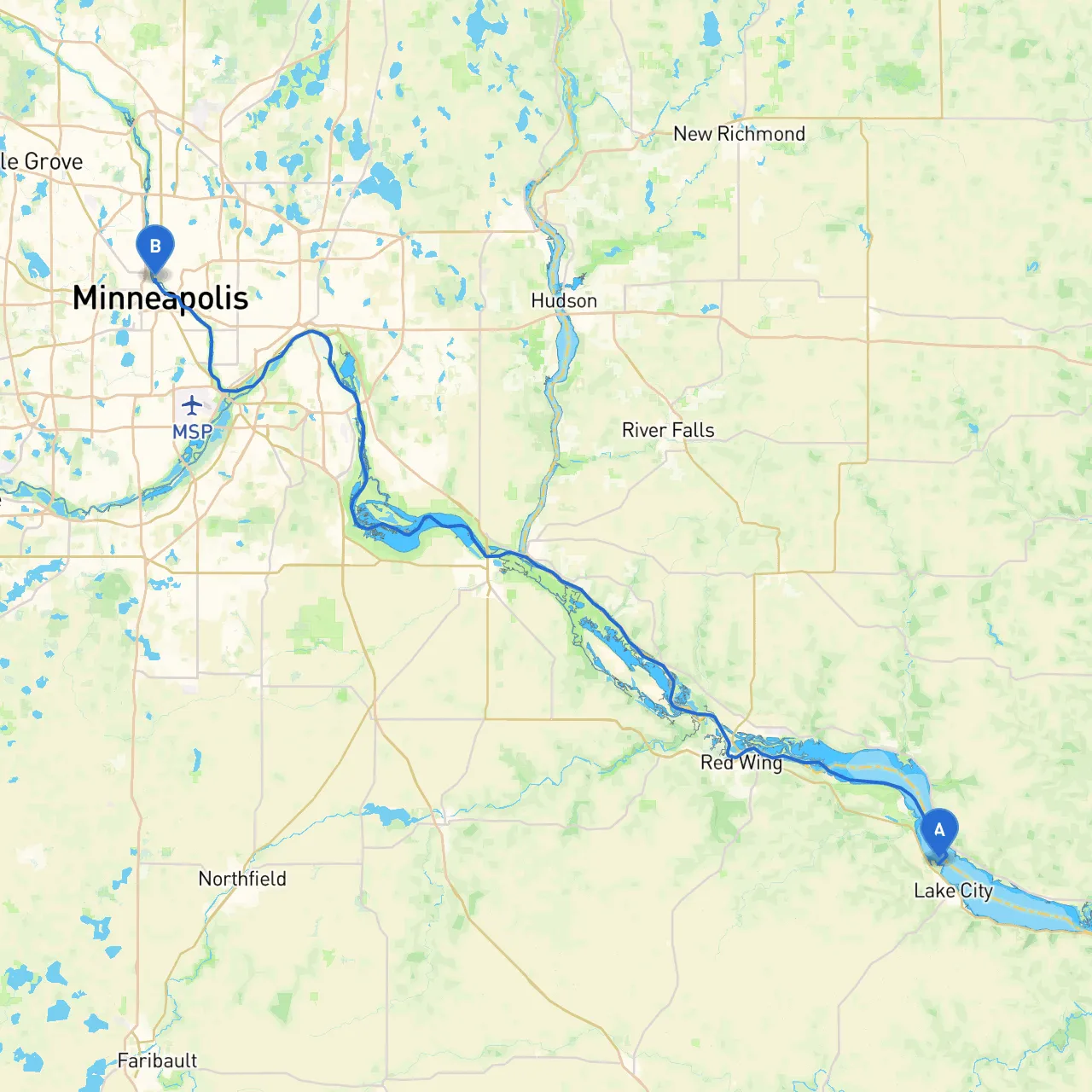 Lake City to Minneapolis