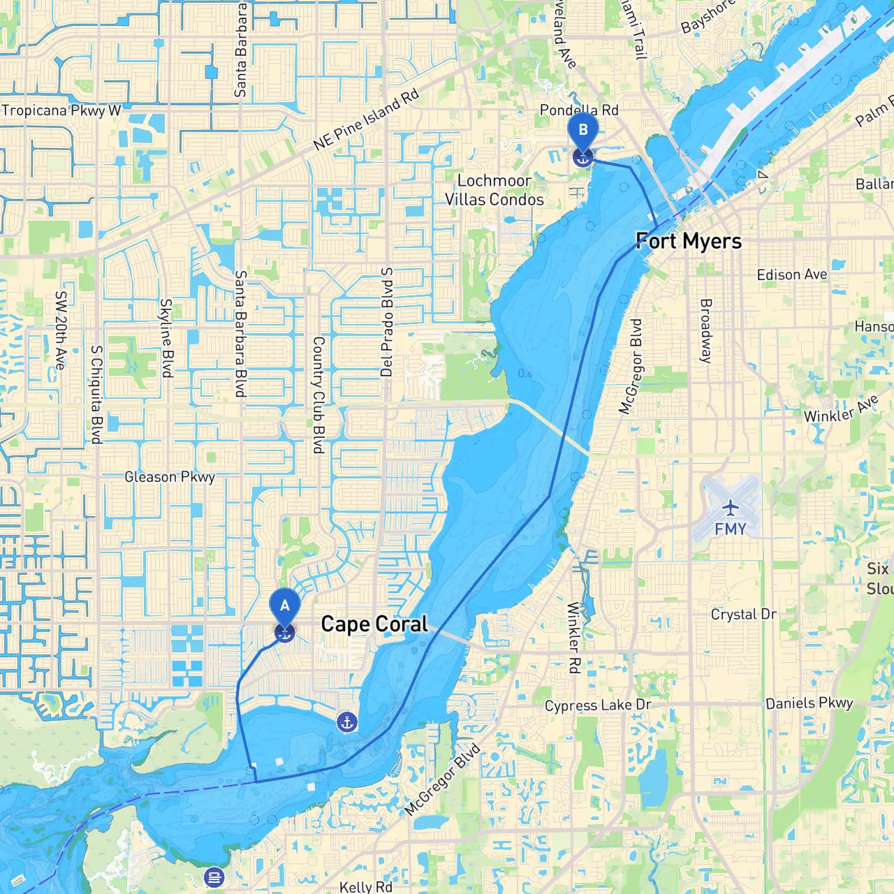 Cape Coral to North Fort Myers