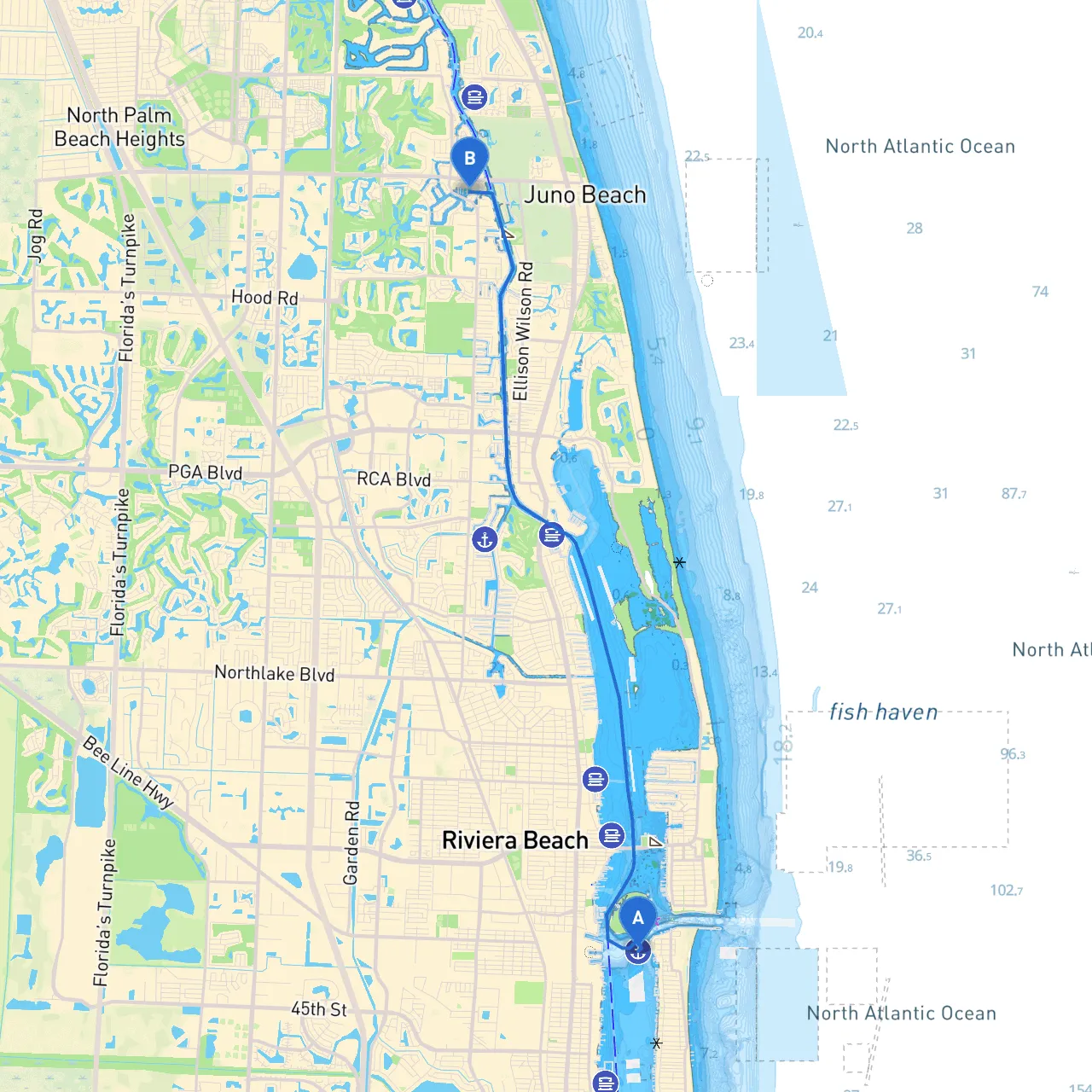 Palm Beach to Palm Beach Gardens