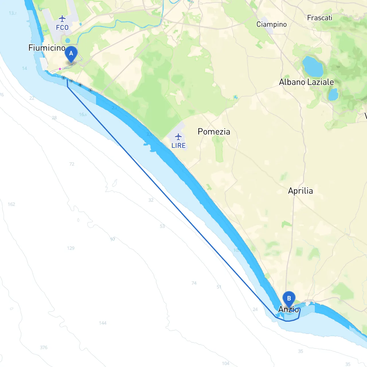 Fiumicino to Anzio